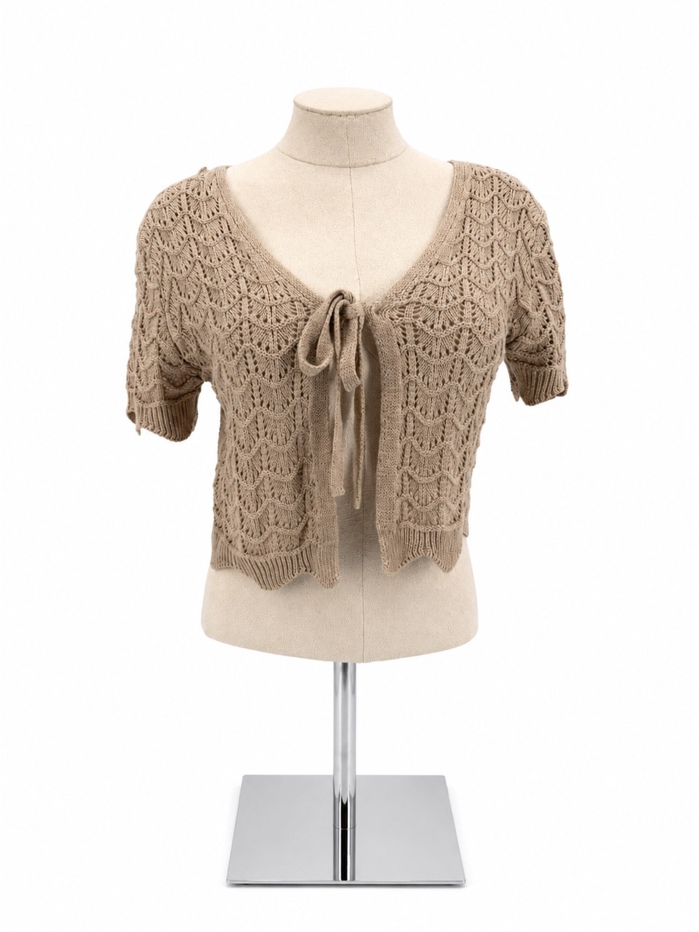 Unbranded Tie Front Crochet Knit Short Sleeve Cardigan Top Size Medium Boho